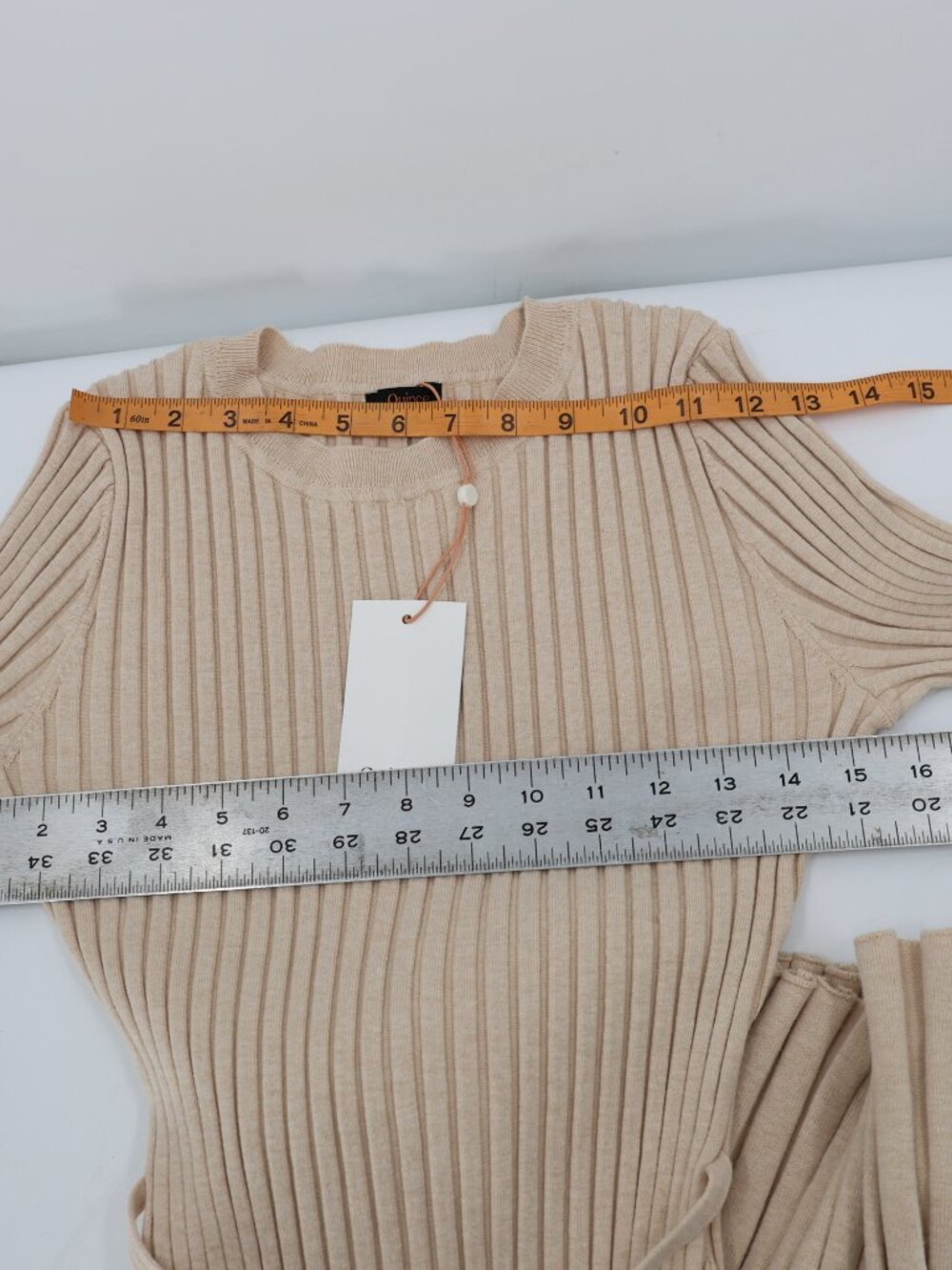 NWT Quince Midi Dress Women medium Cotton Cashmere Ribbed long sleeve Oatmeal - Picture 11 of 12
